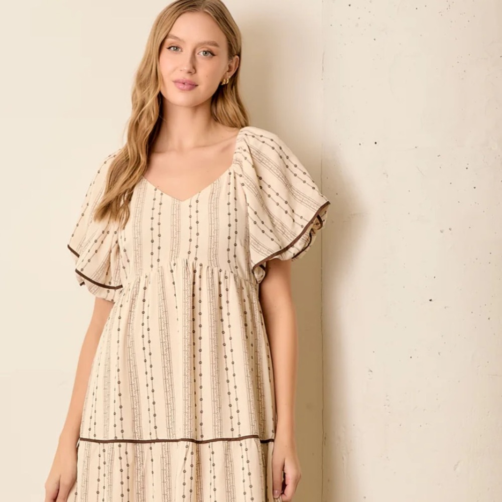 NEW Polagram Brown Lace Floral Tiered Maxi Dress - Picture 7 of 8